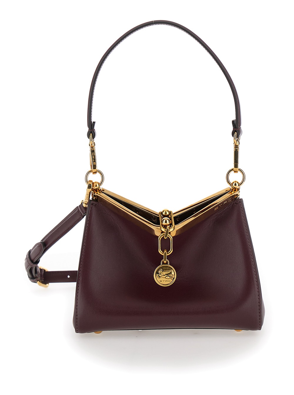 Shop Etro Small Vela Bordeaux Shoulder Bag With Logo And Pegasus Charm In Leather Woman