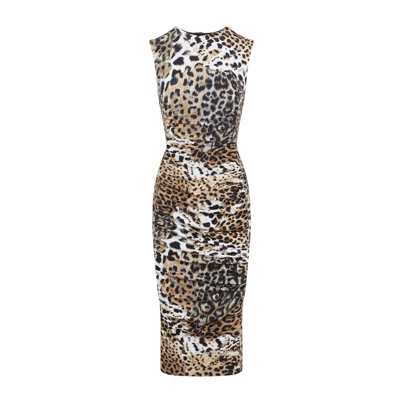 Roberto Cavalli Jaguar-print Gathered Midi Dress In Neutral