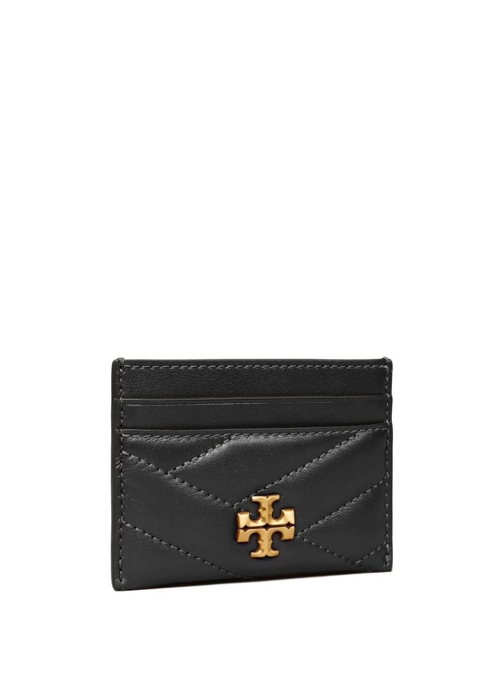 Shop Tory Burch Kira Black Card-holder With Double T Detail In Matelassé Chevron Leather Woman