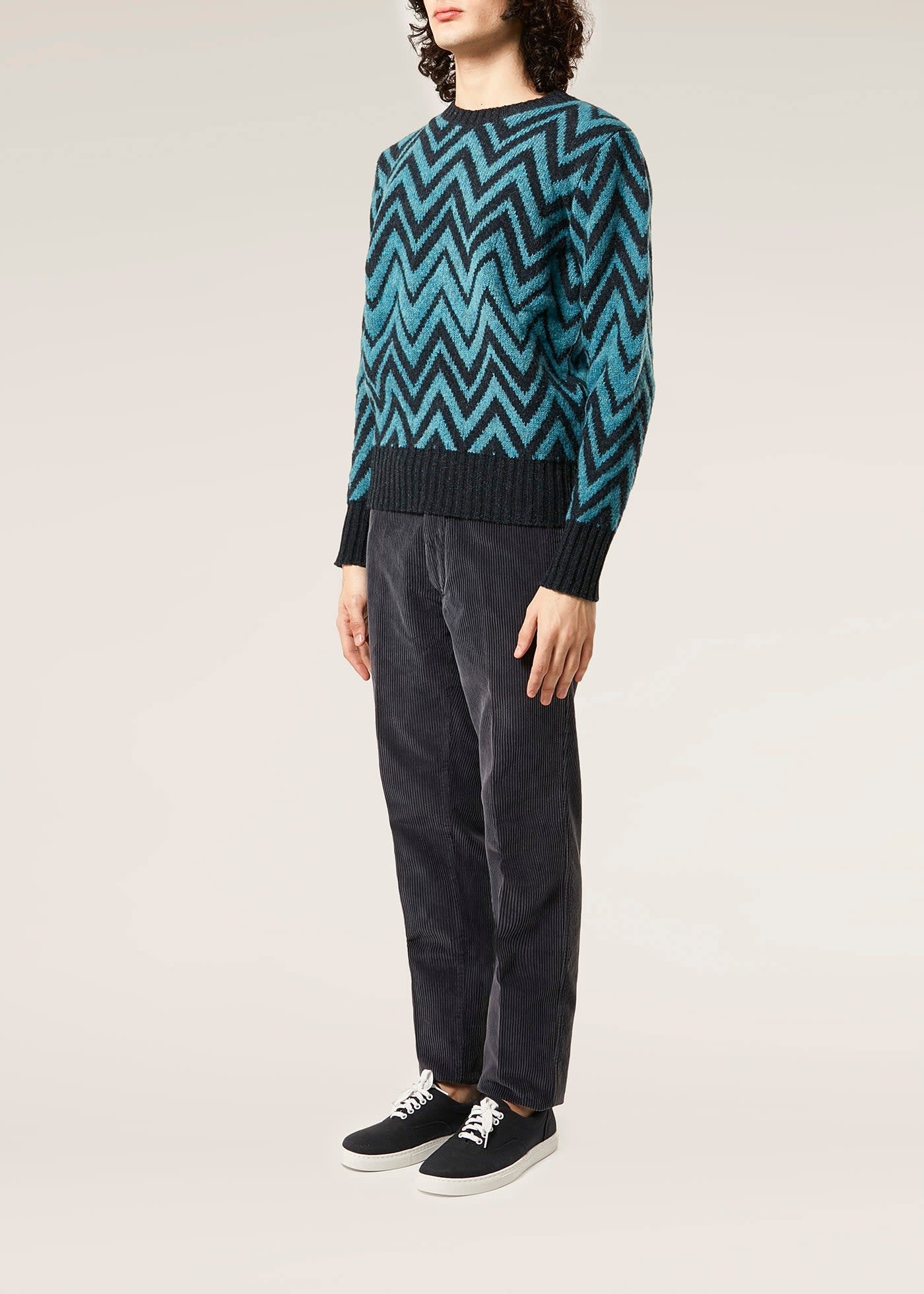Doppiaa Aambrosia Shetland Wool Zig-zag Sweater In Multi