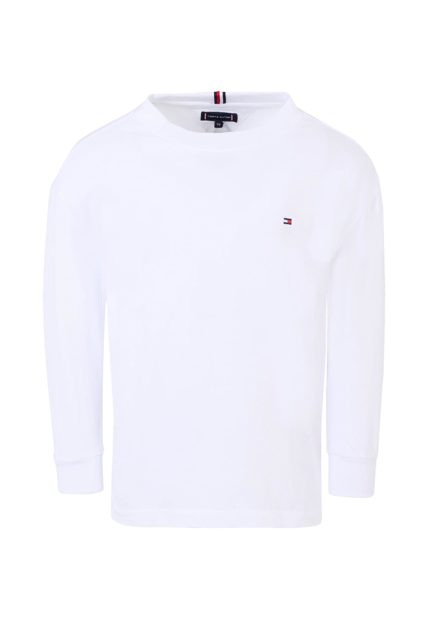 Tommy Hilfiger White T-shirt For Kids With Iconic Flag In Multi