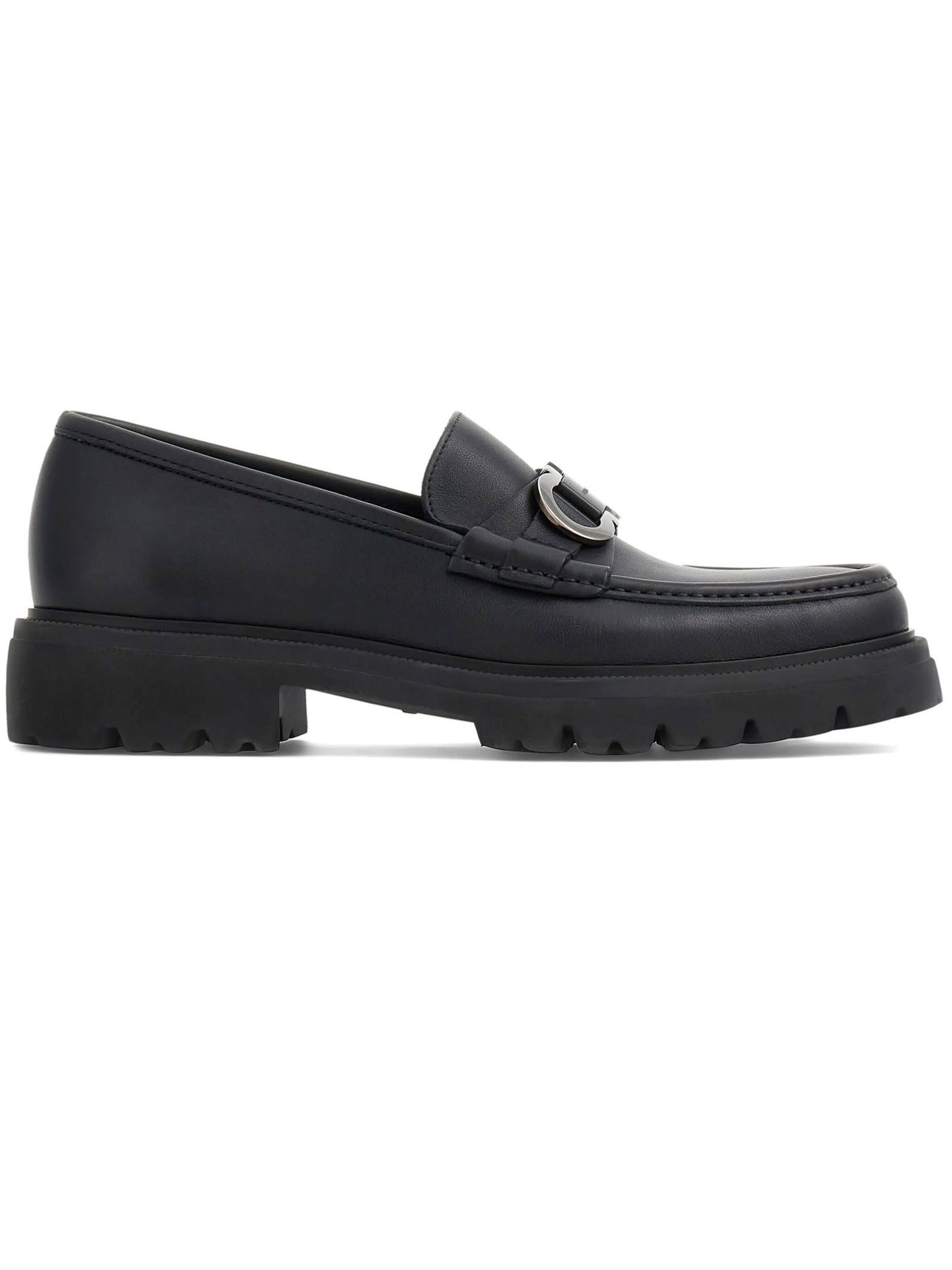 Shop Ferragamo Black Calf Leather Loafers