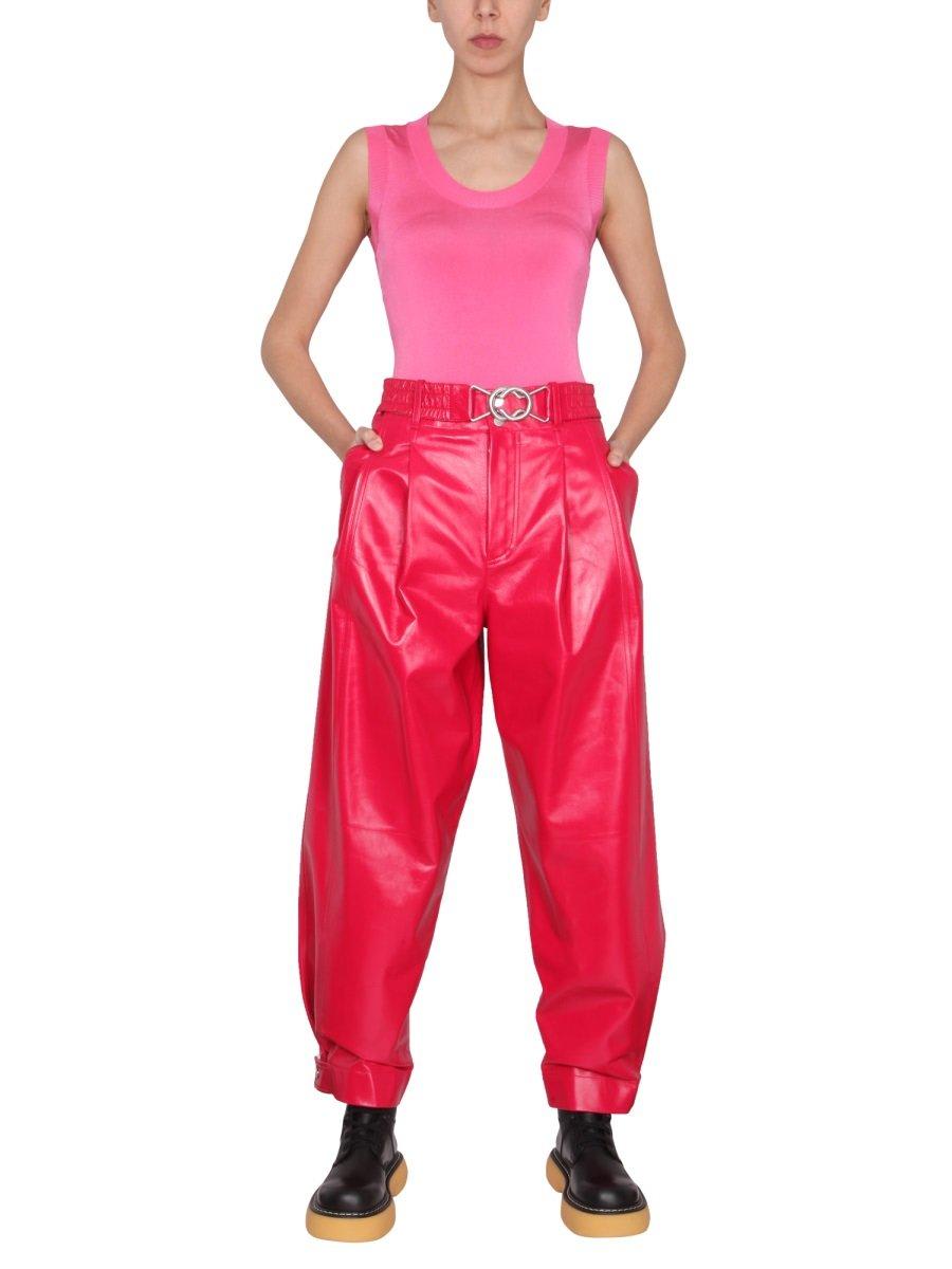 Shop Bottega Veneta Cropped Leather Pants In Red