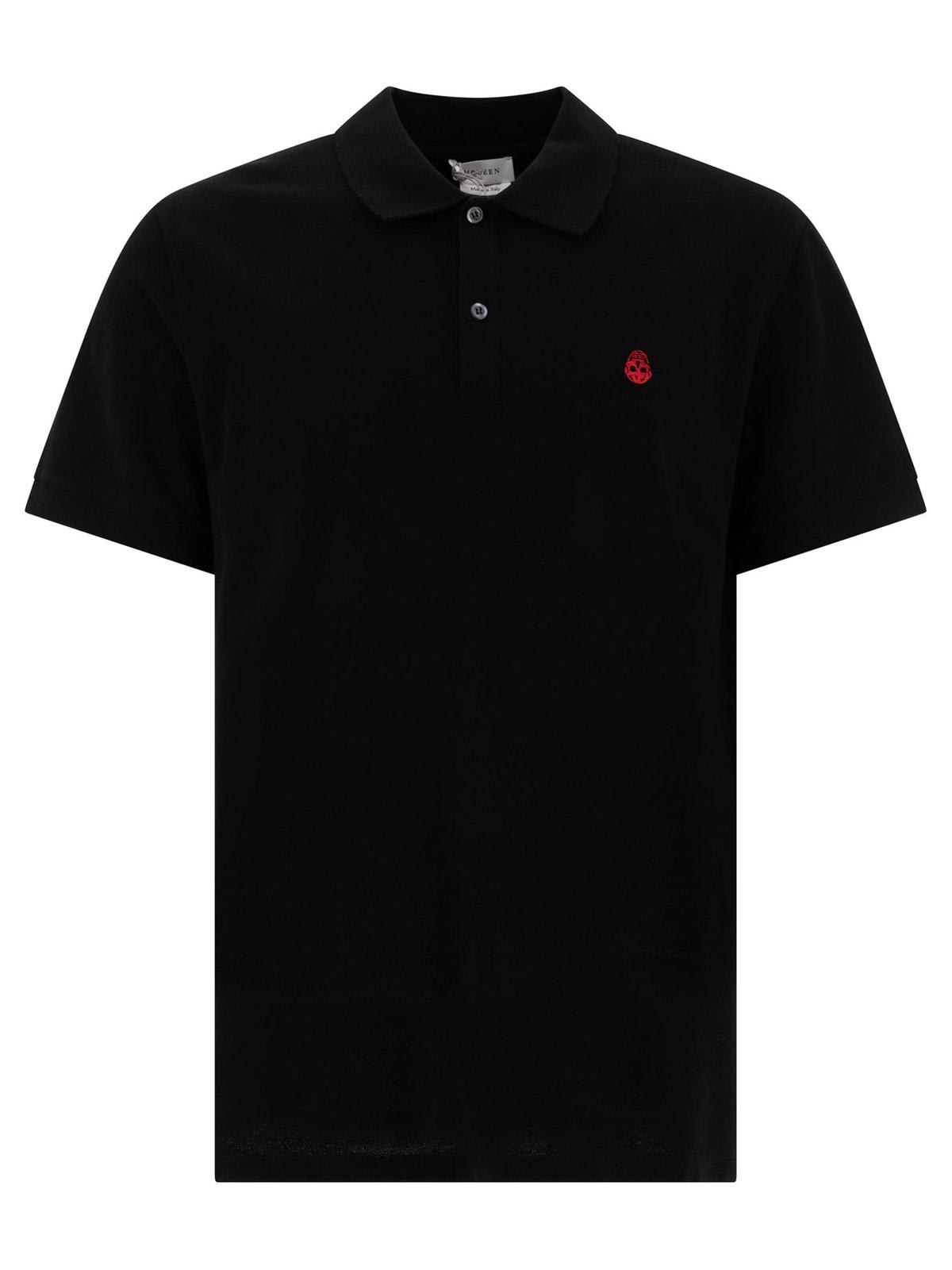 Shop Alexander Mcqueen Inverted-skull Short-sleeved Polo Shirt In Black