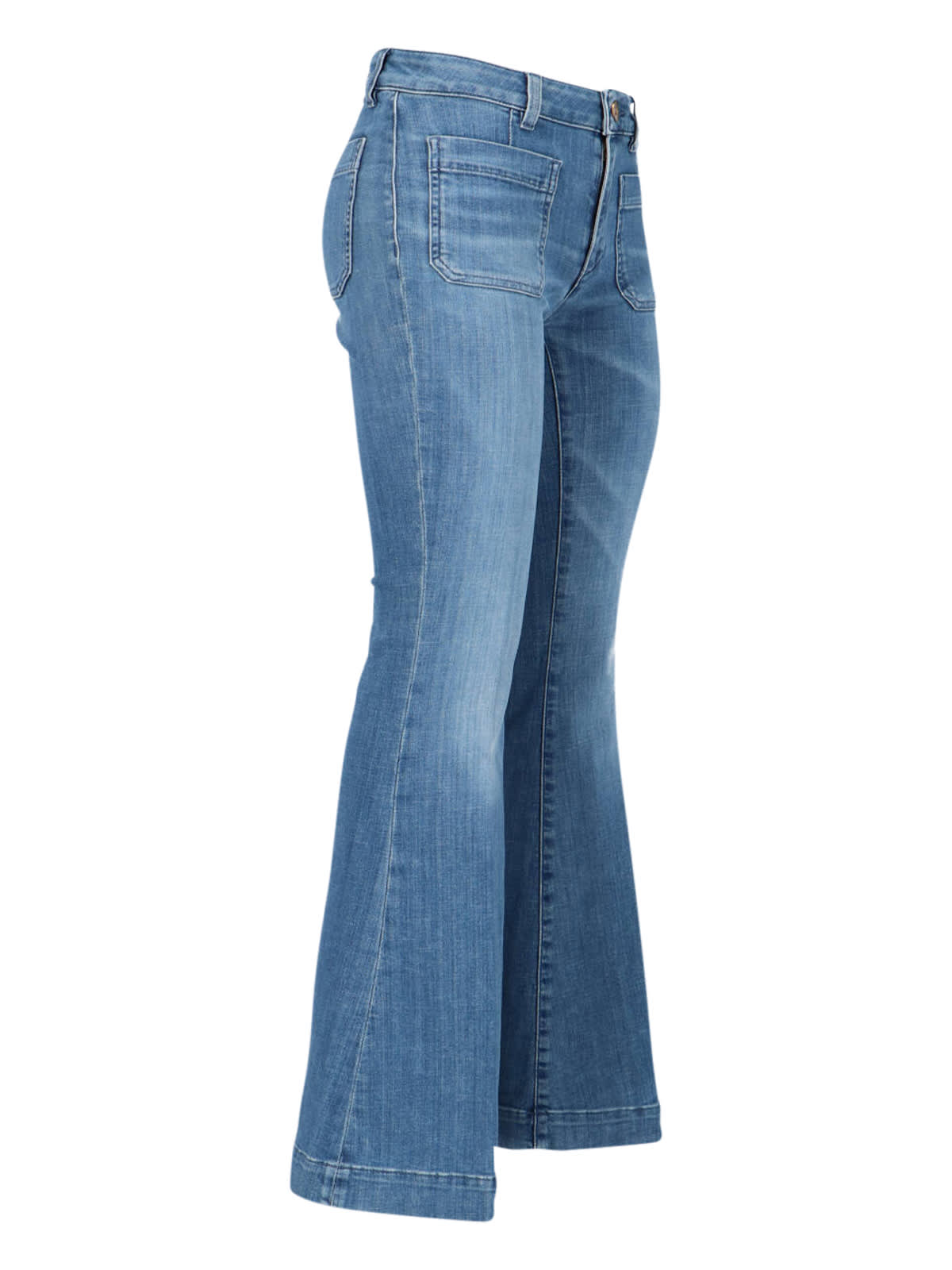 The Seafarer Jane Blue Trousers With Front Pockets And Washed Effect In Cotton Woman In Blue