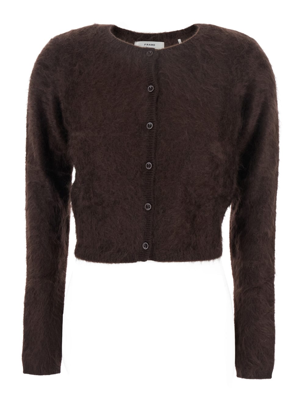 Frame The Teddy Cardi Brown Cropped Crewneck Cardigan With Front Button Closure In Cashmere Woman