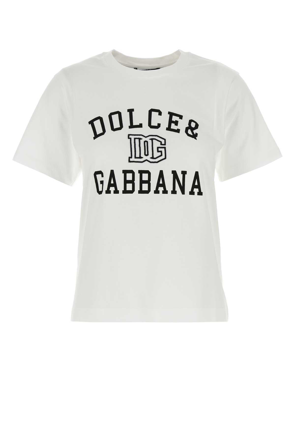 Shop Dolce & Gabbana Logo Printed Crewneck T-shirt In Biancoottico