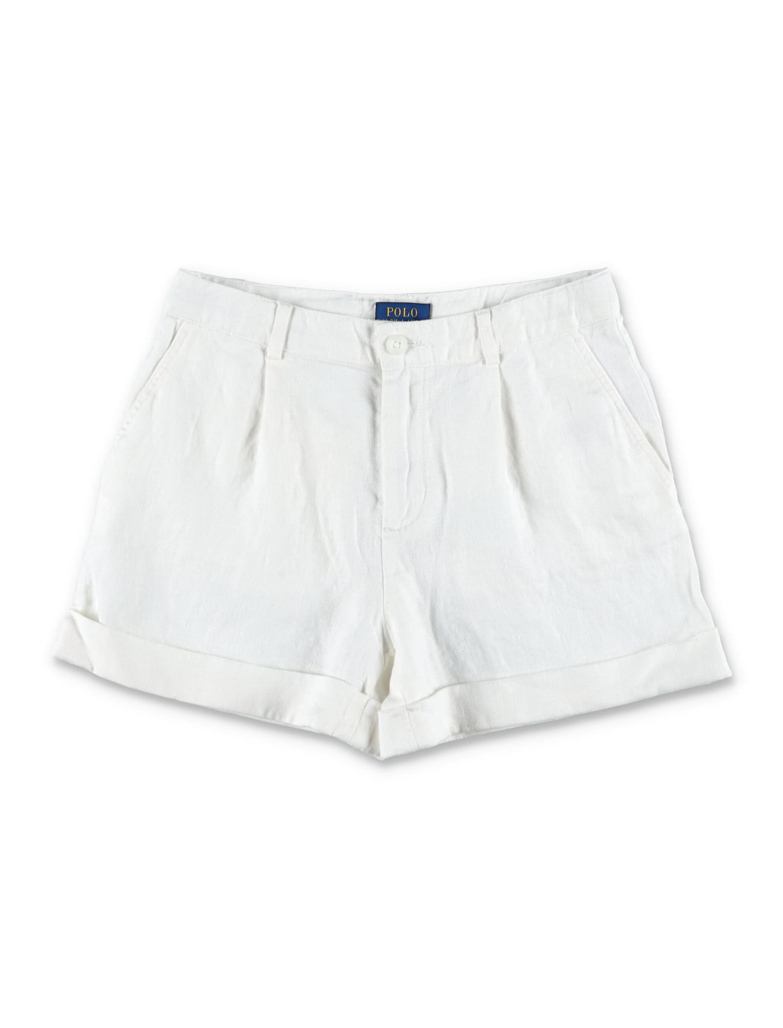 Shop Polo Ralph Lauren Pleated Linen Shorts In White