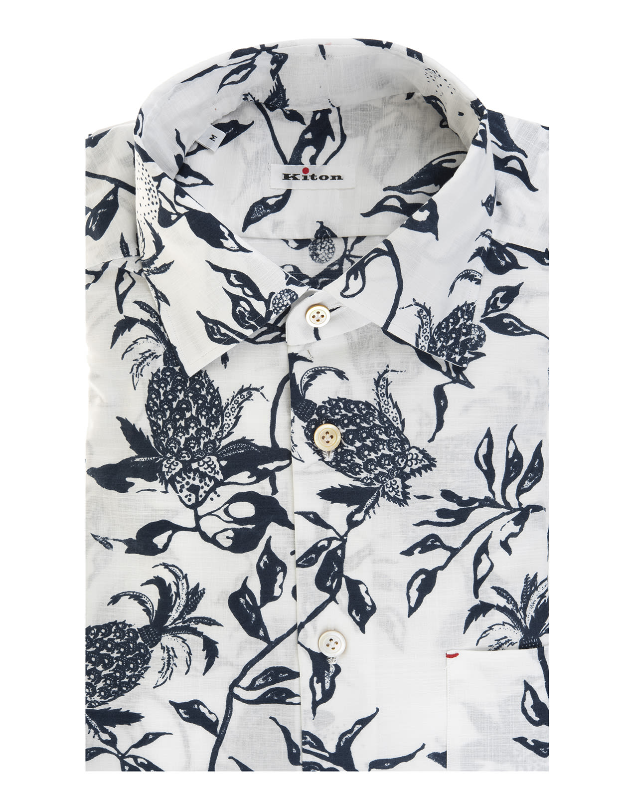 Kiton White/navy-blue Cotton Floral-print Cotton Shirt