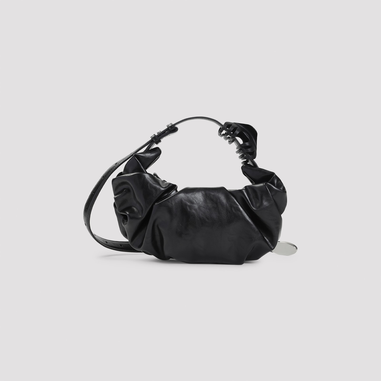 Diesel Grab-d S-small Scrunched Hobo Bag In Shiny Pu In Black