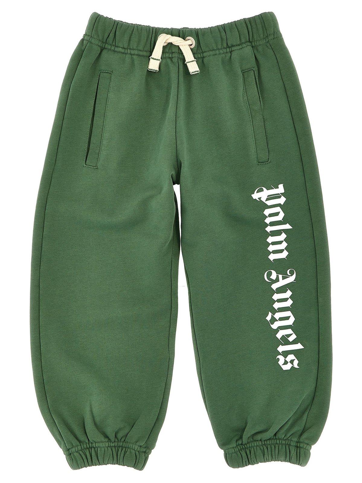 Palm Angels Kids' Logo-printed Tapered Leg Track Pants In Green