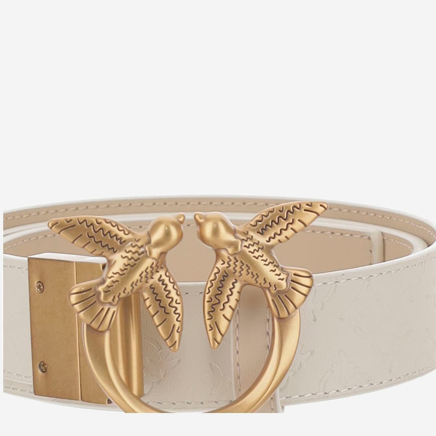 Shop Pinko Leather Belt With Logo In White