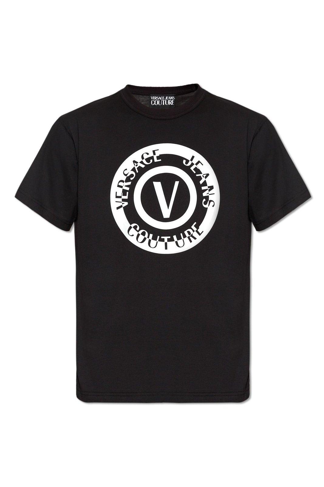 Shop Versace Jeans Couture Logo Printed Crewneck T-shirt In Black