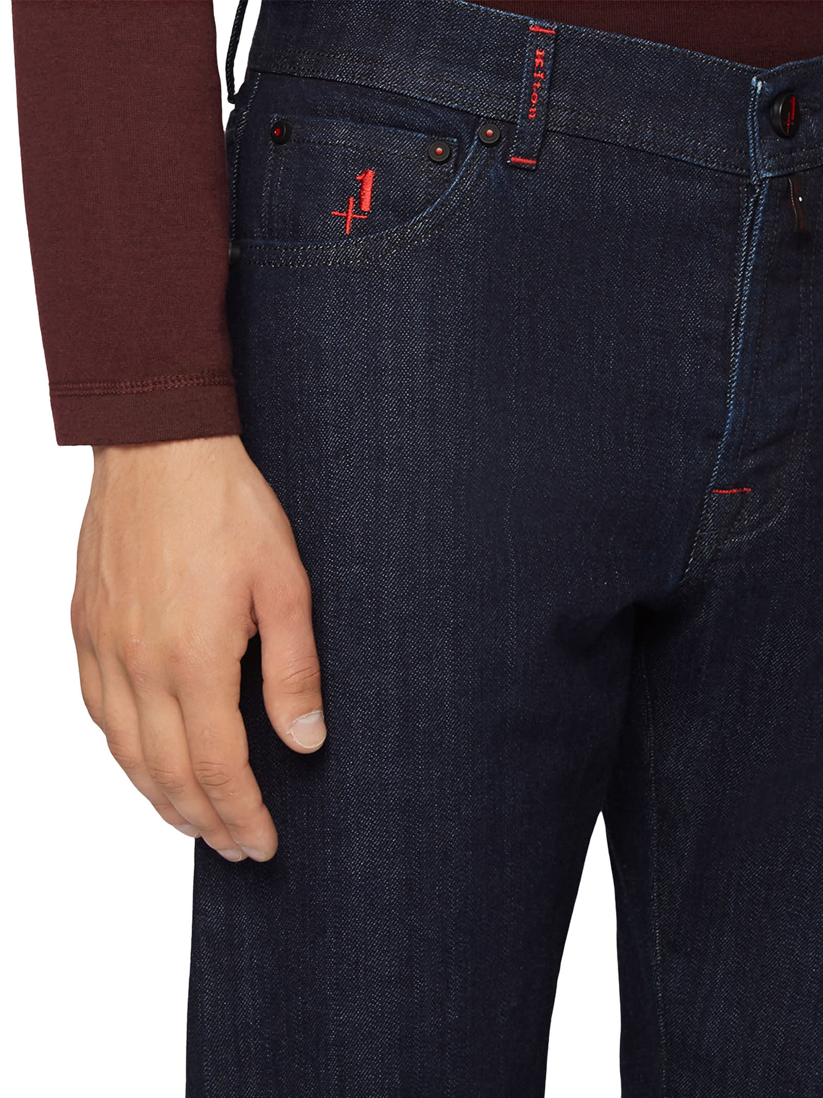 Shop Kiton Trousers Cotton In Navy Blue