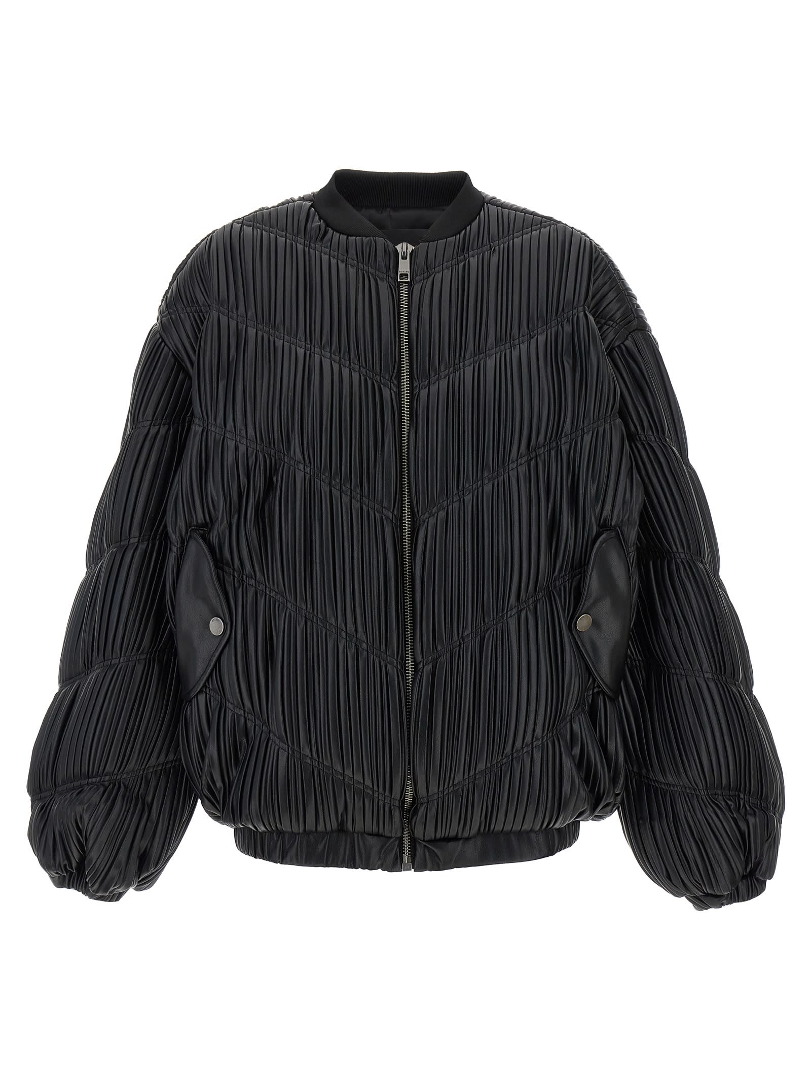 Rotate Birger Christensen Pleated Bomber Jacket In Black