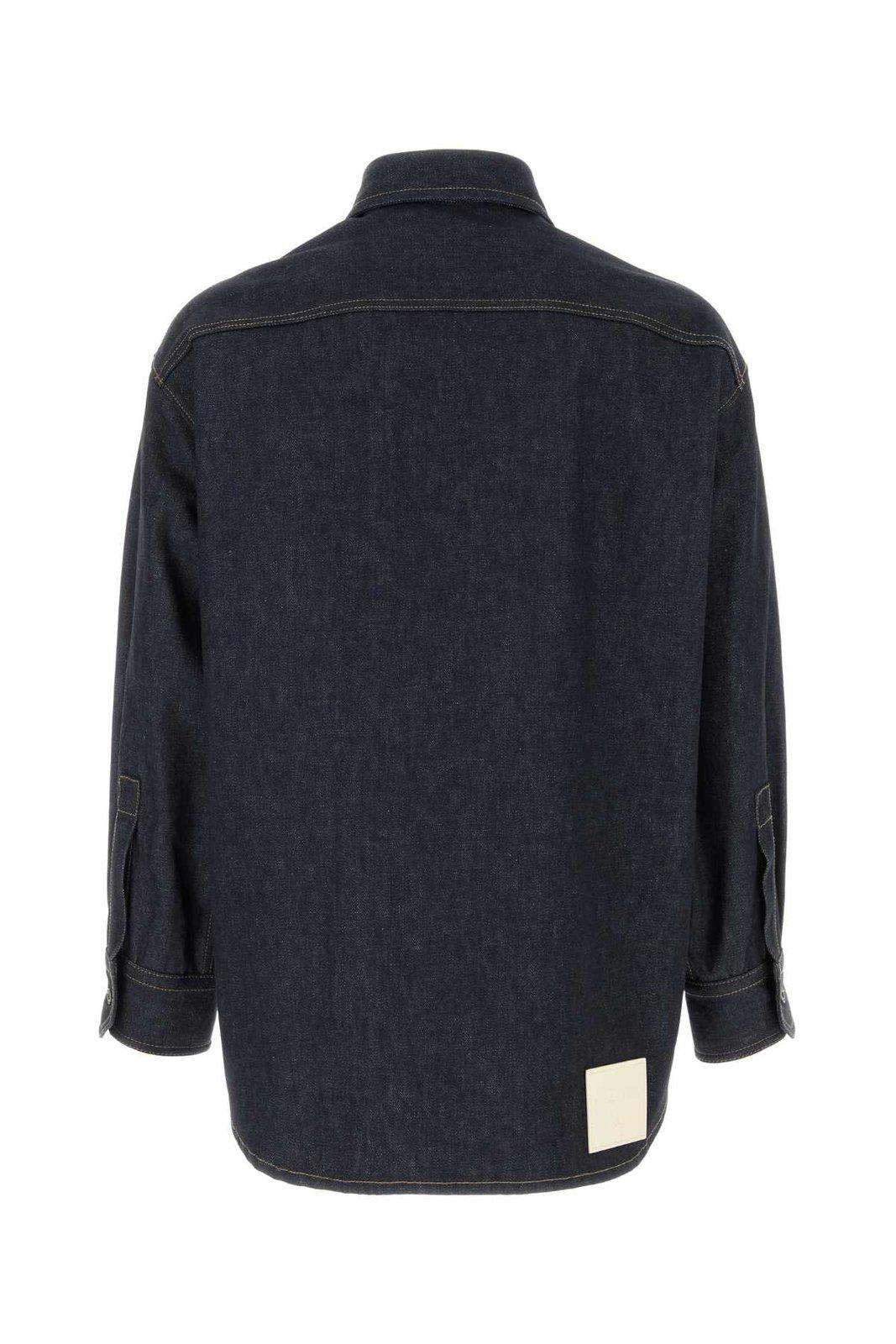 Shop Valentino Buttoned Long-sleeved Denim Shirt In Denim Scuro