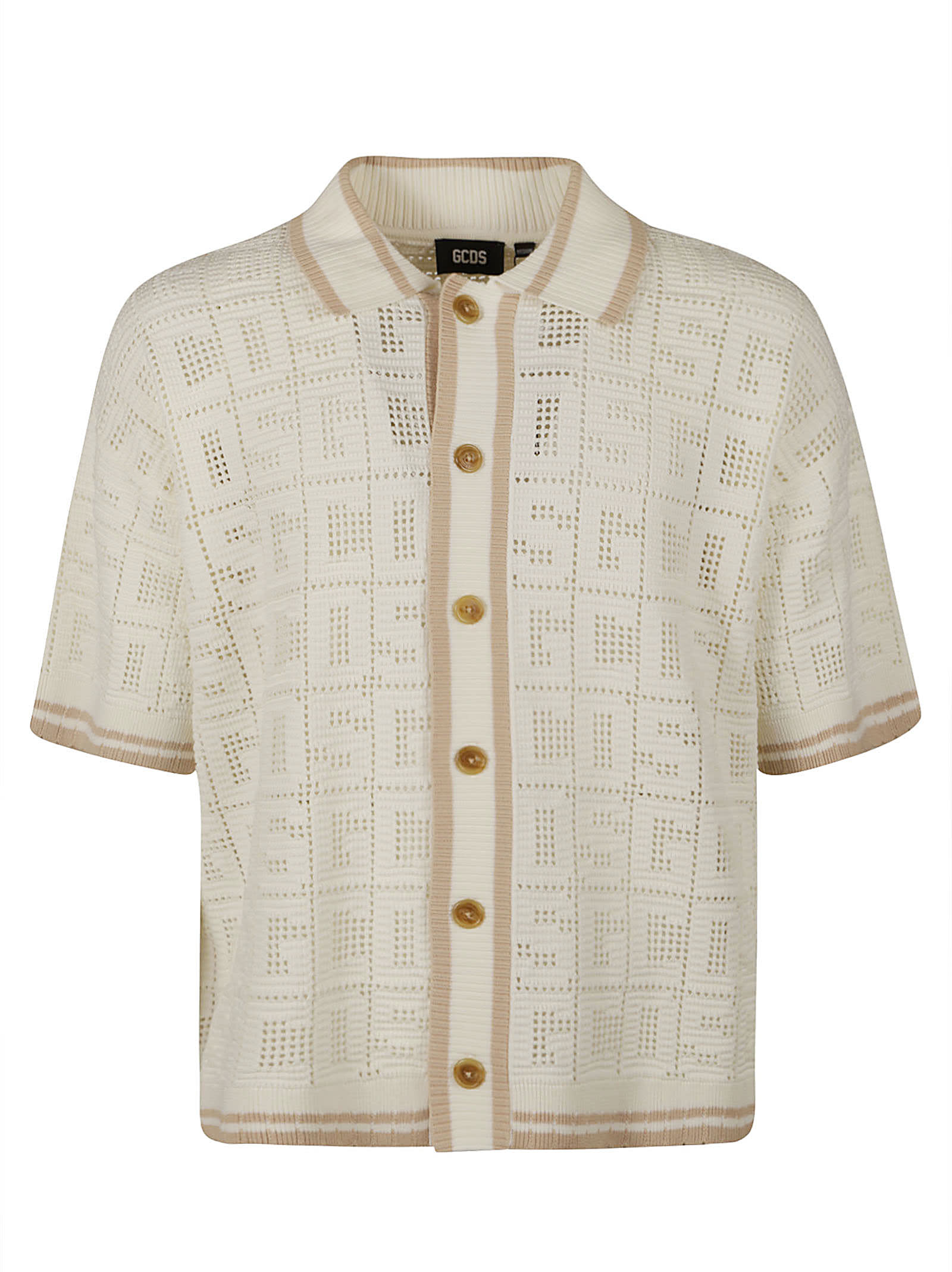 Gcds Monogram Macrame Knit T-shirt In Off White
