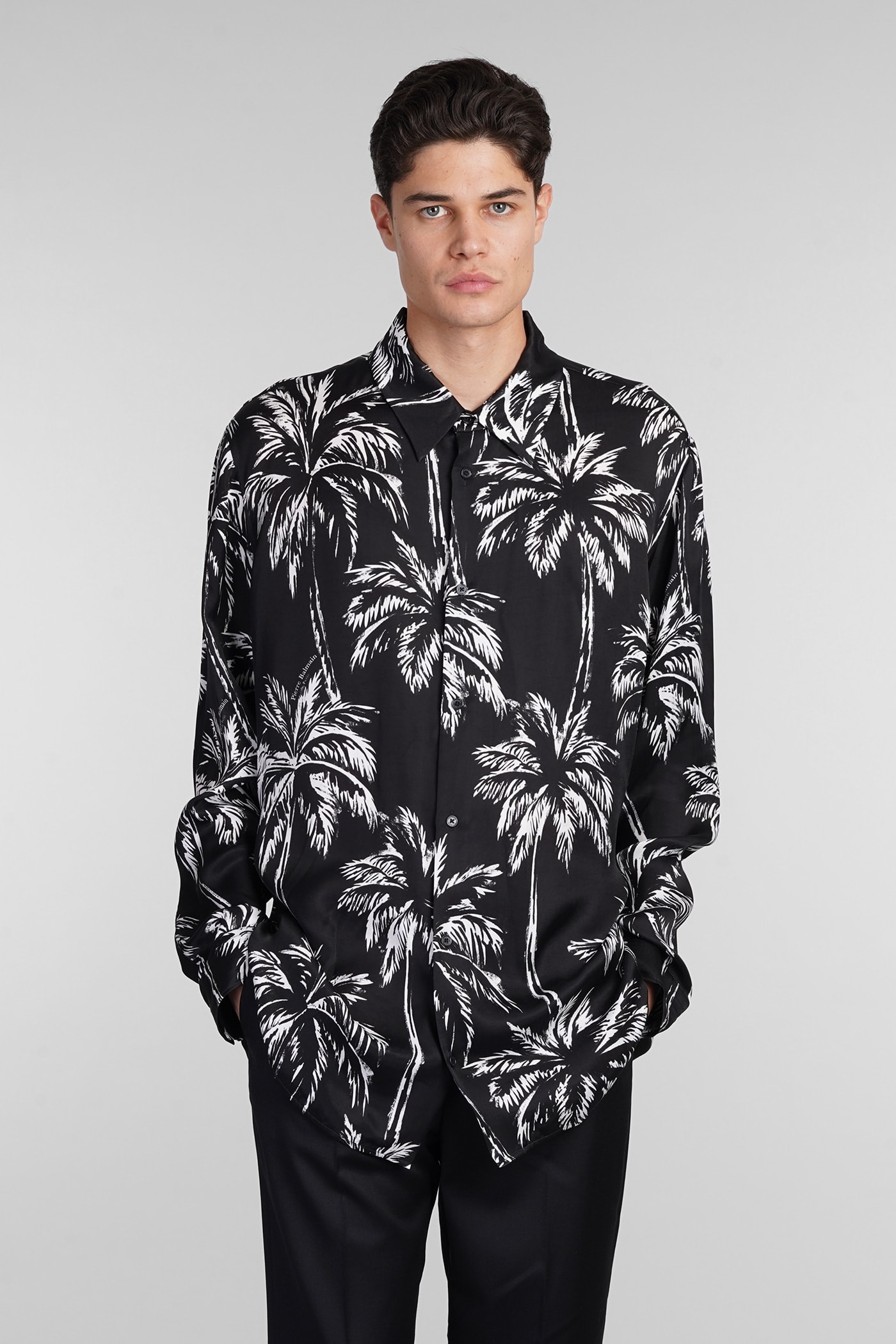 Shop Balmain Shirt In Black Polyamide Polyester