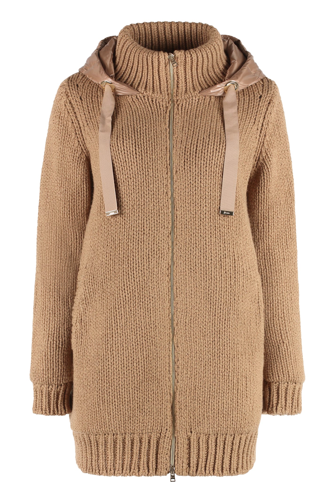 Herno Knitted Jacket With Padded Panel In Camel