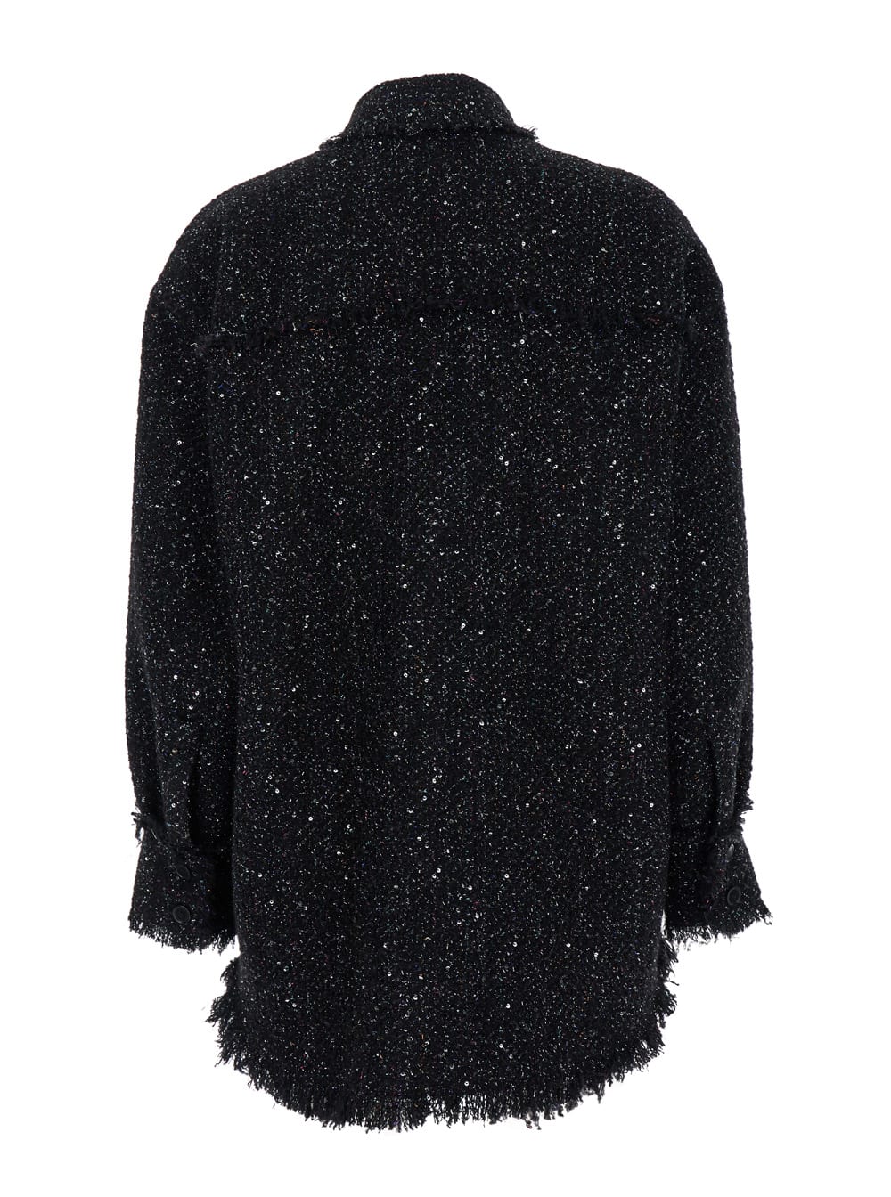 Shop Msgm Black Shirt With All-over Multicolor Sequins In Heavy Fabric Woman