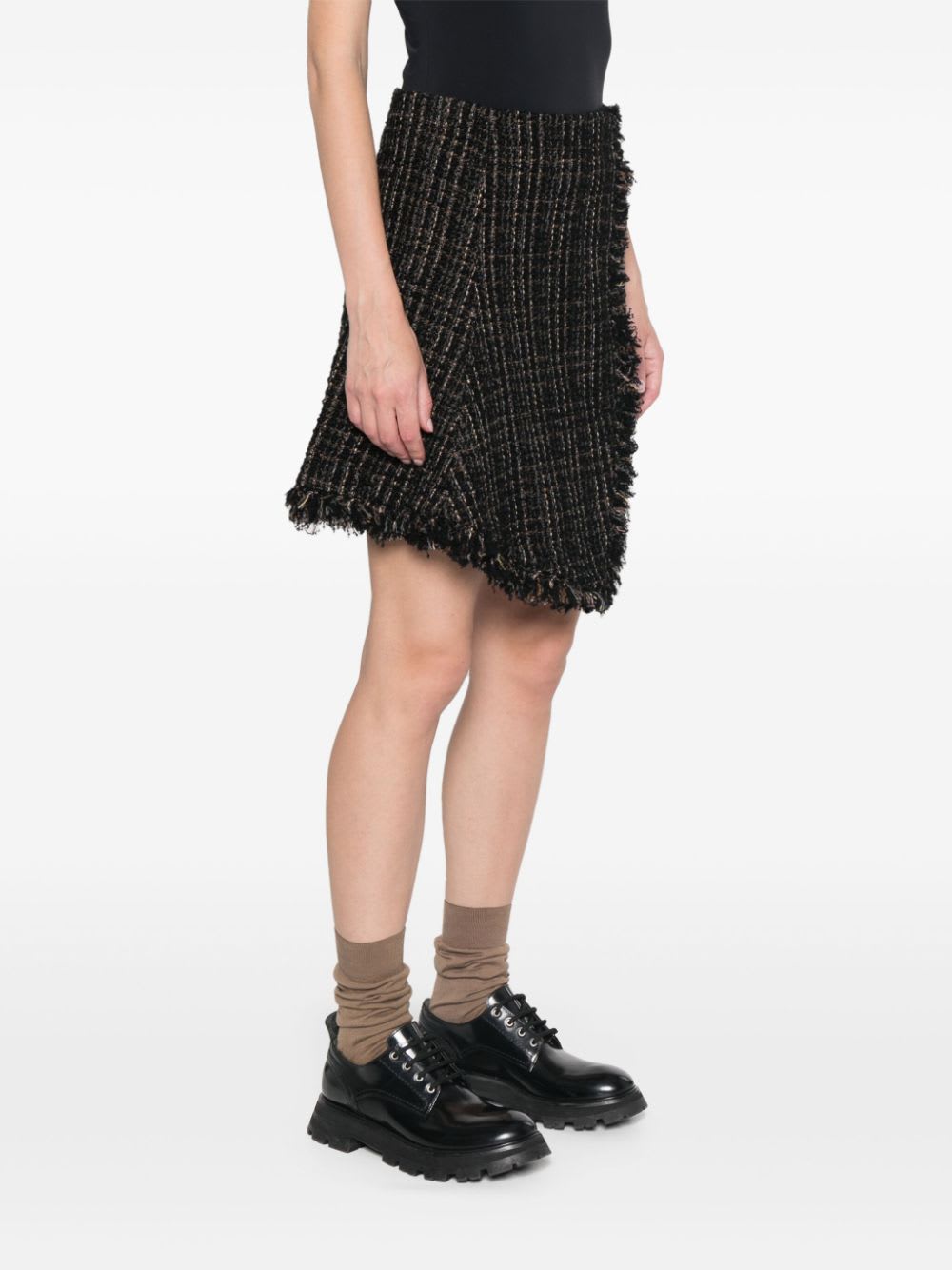 Sacai Tweed Wool Mini Skirt In Black