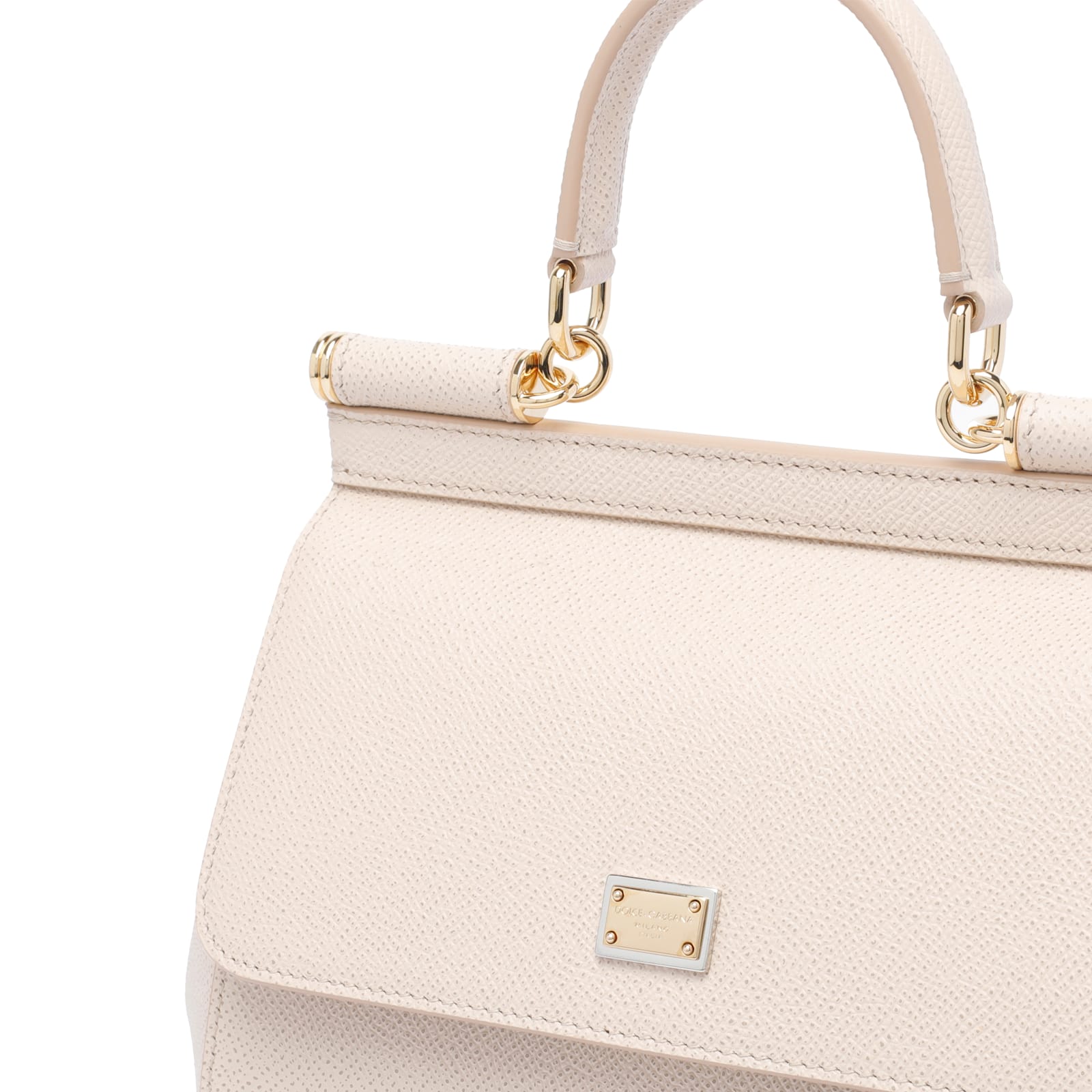 Dolce & Gabbana Large Sicily Top Handle Bag In Dauphine Leather In White