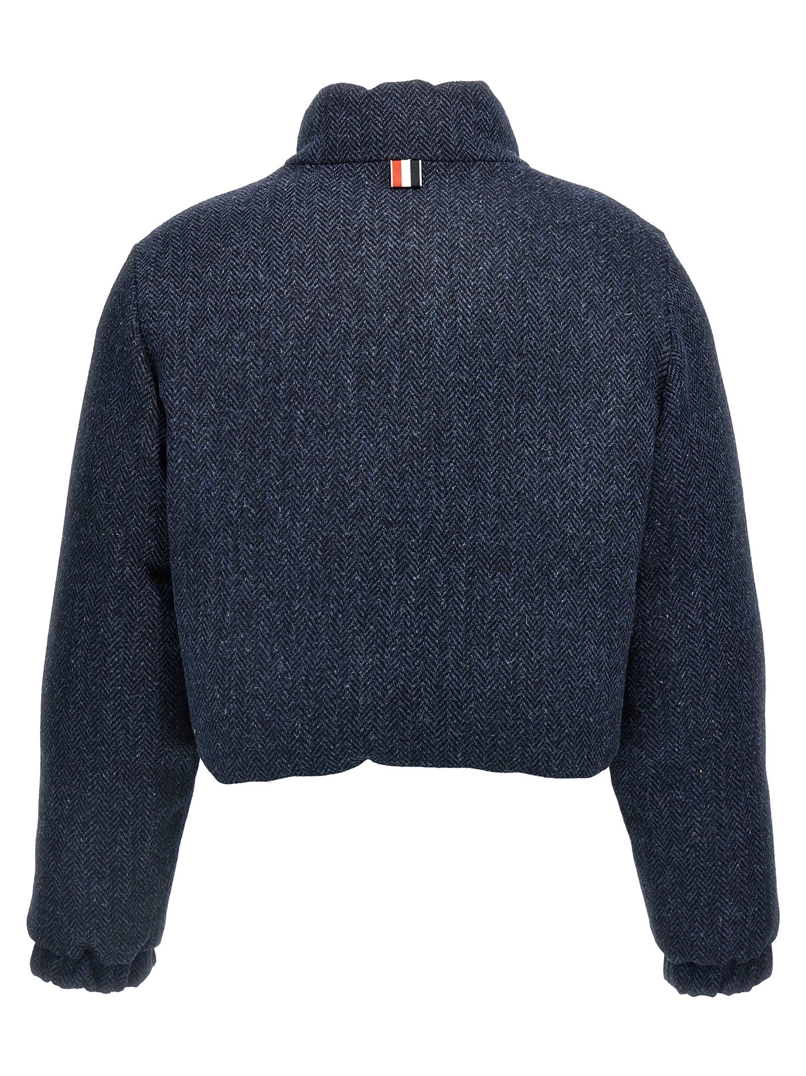 Shop Thom Browne Herringbone Harris Tweed Reversible Down Jacket In Blue