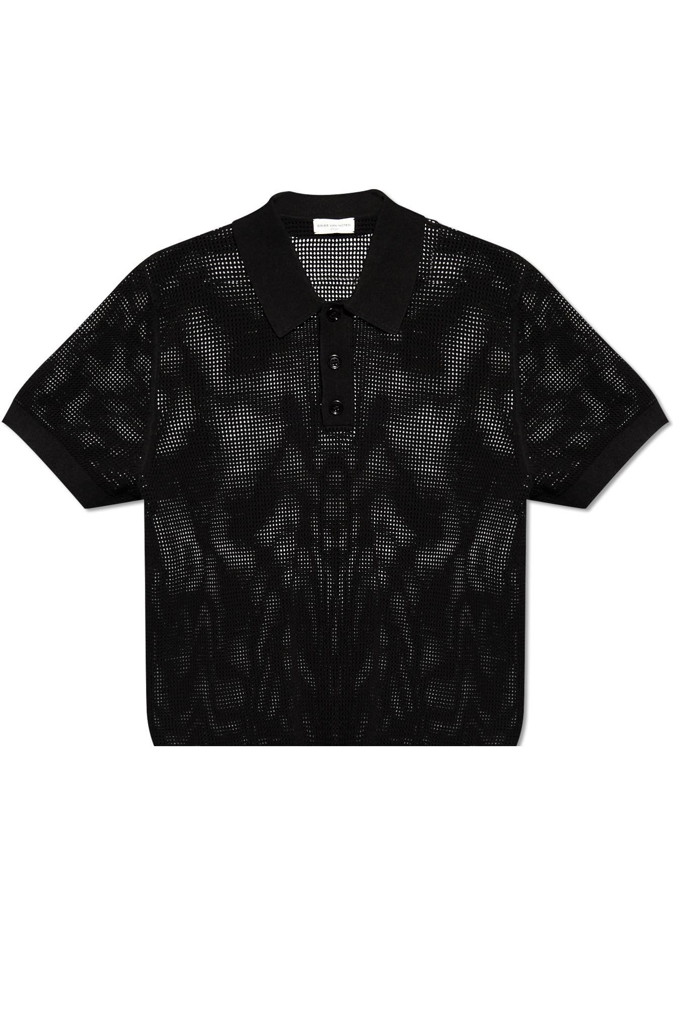 Shop Dries Van Noten Perforated Polo Shirt In Black