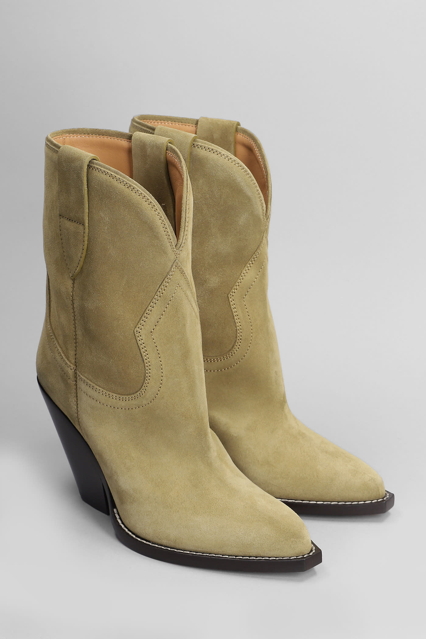 Shop Isabel Marant Leyane Texan Ankle Boots In Taupe Suede