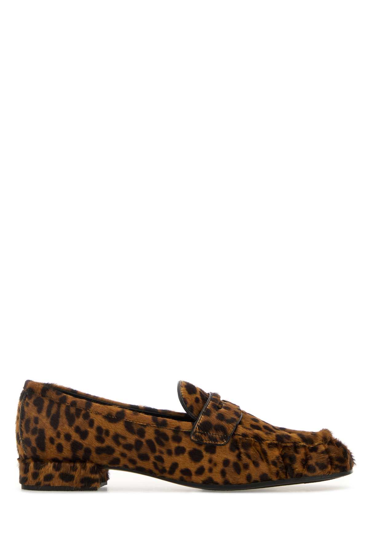 Prada Printed Calf Hair Loafers In Brown