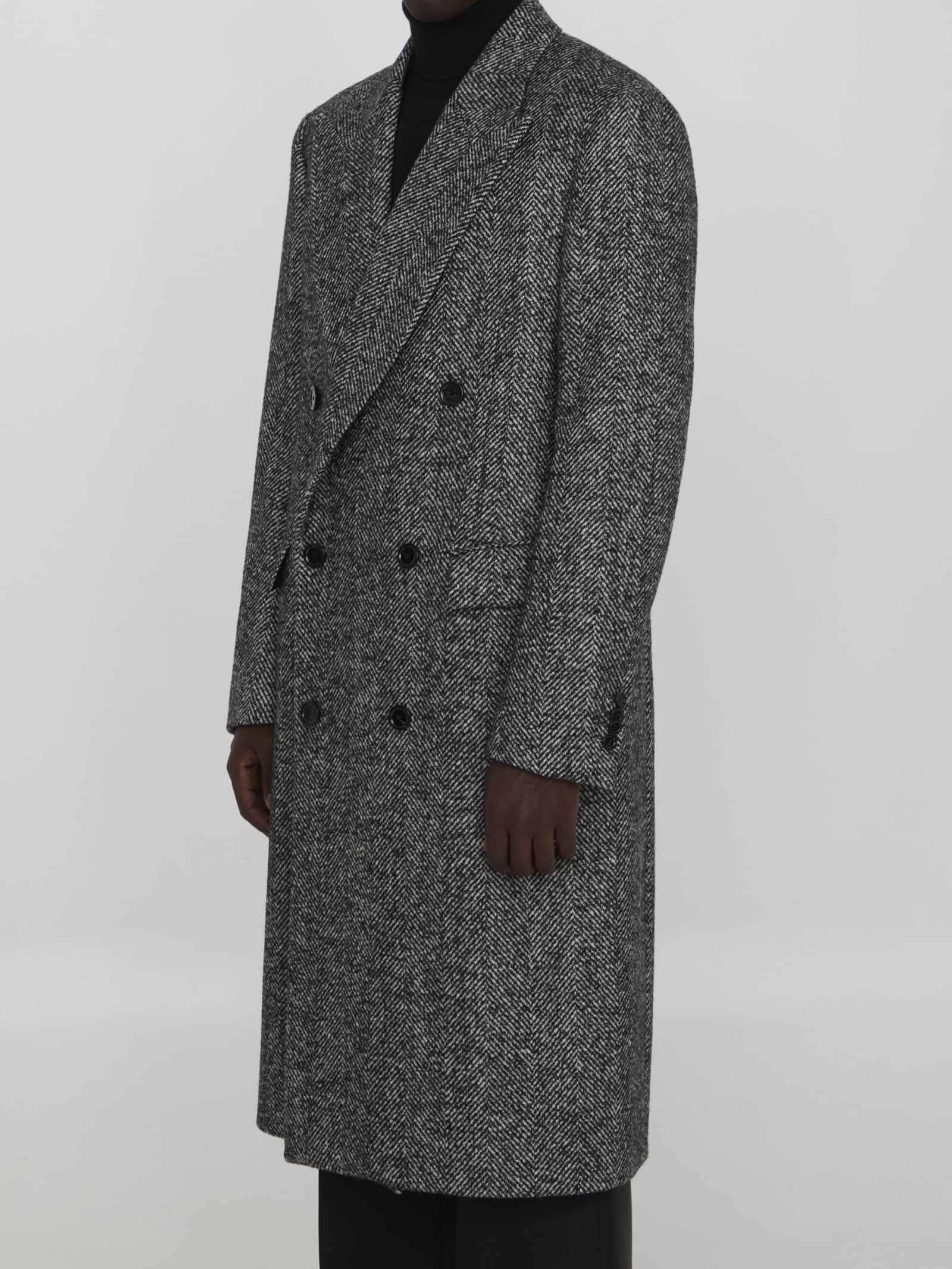 Shop Lardini Herringbone Coat In Black