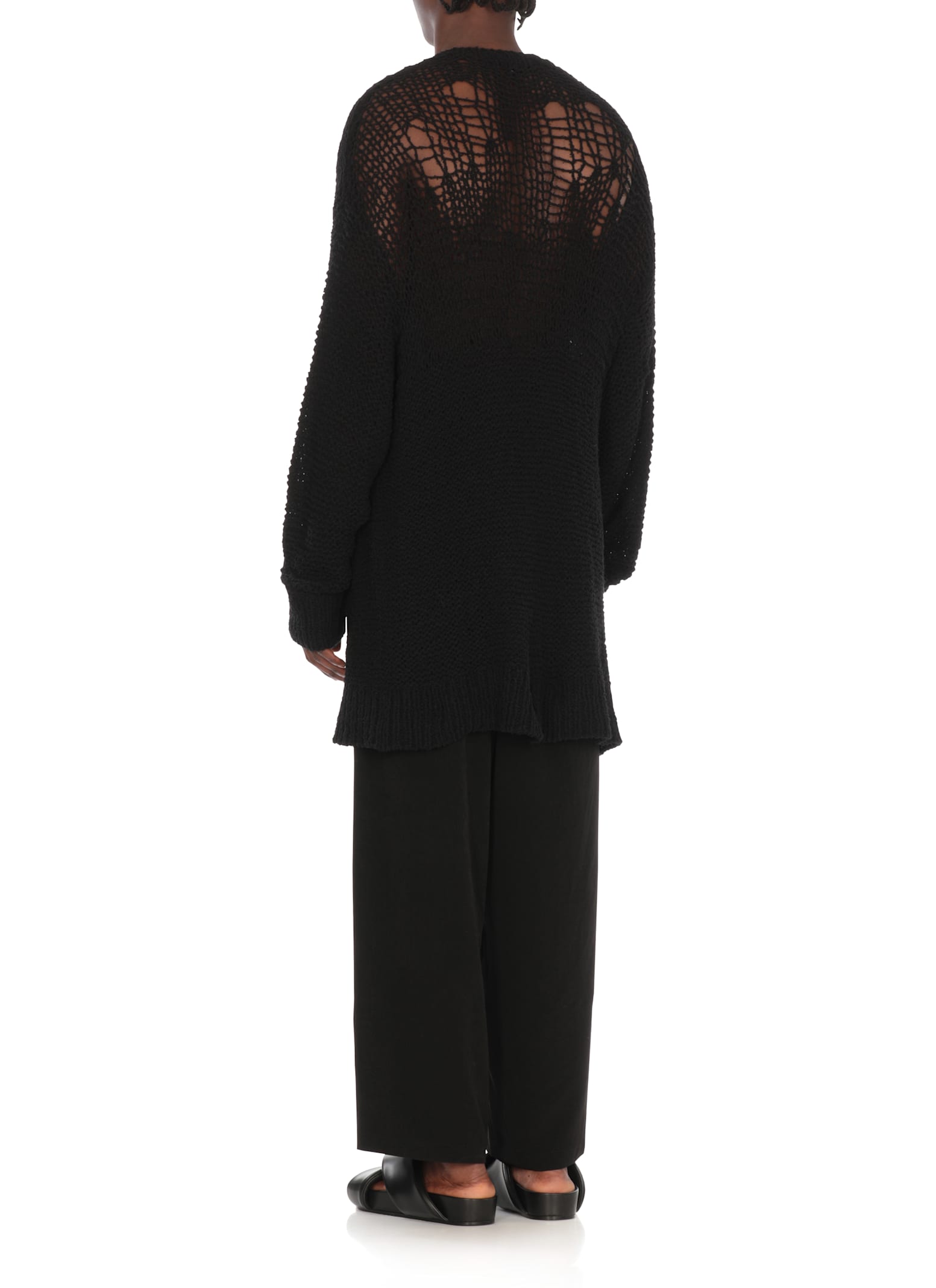 Yohji Yamamoto Long-sleeved Openwork Sweater In Black