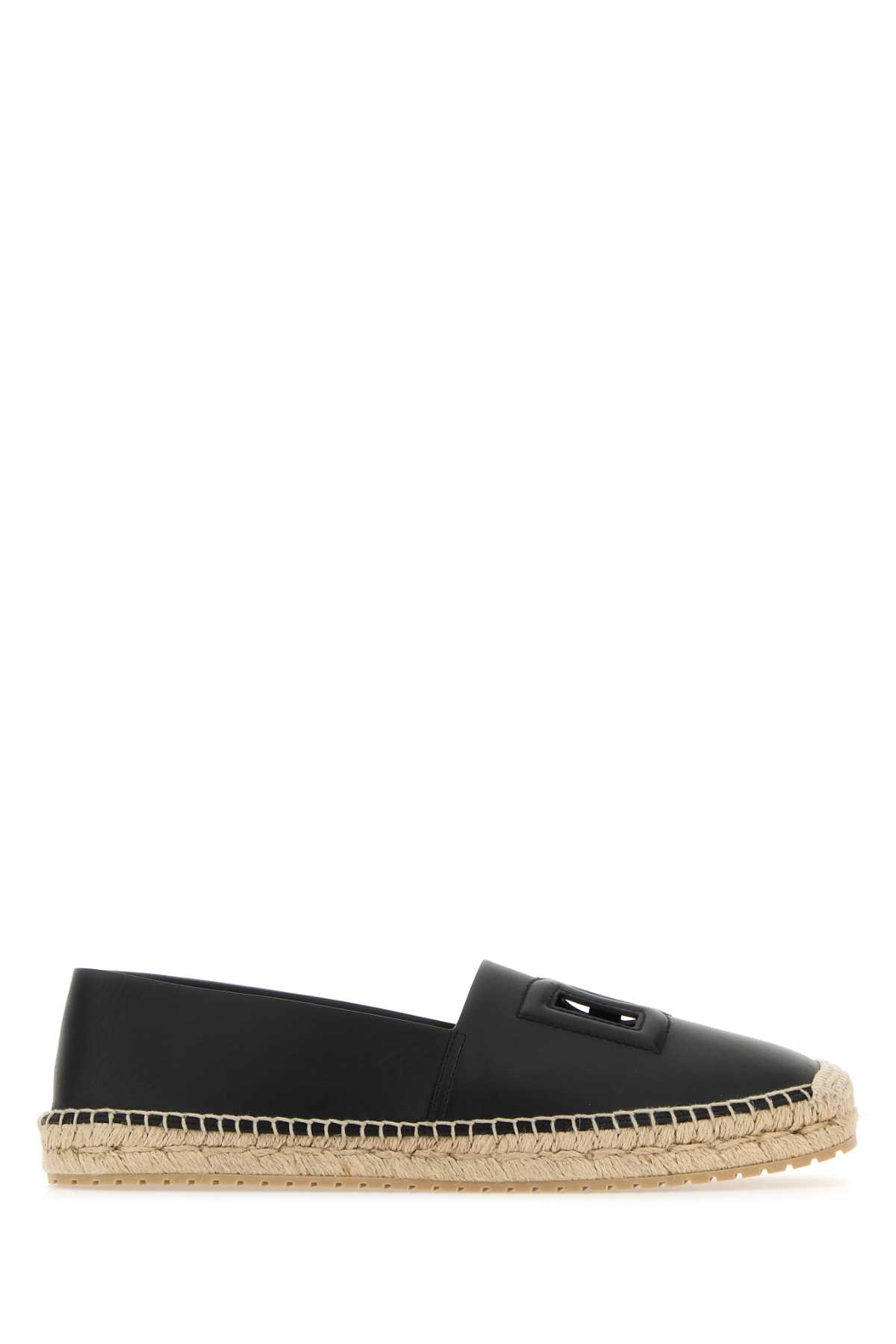 Shop Dolce & Gabbana Black Leather Espadrilles In Nero