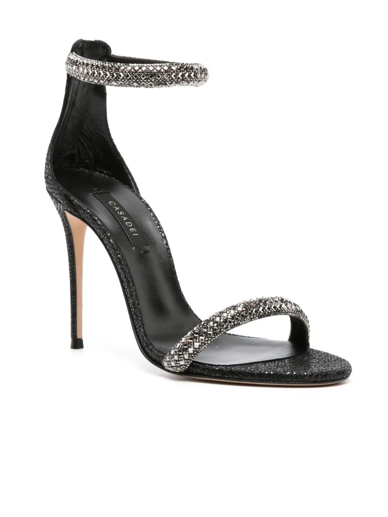 Casadei Scarlet 110mm Glitter Leather Sandals In Black