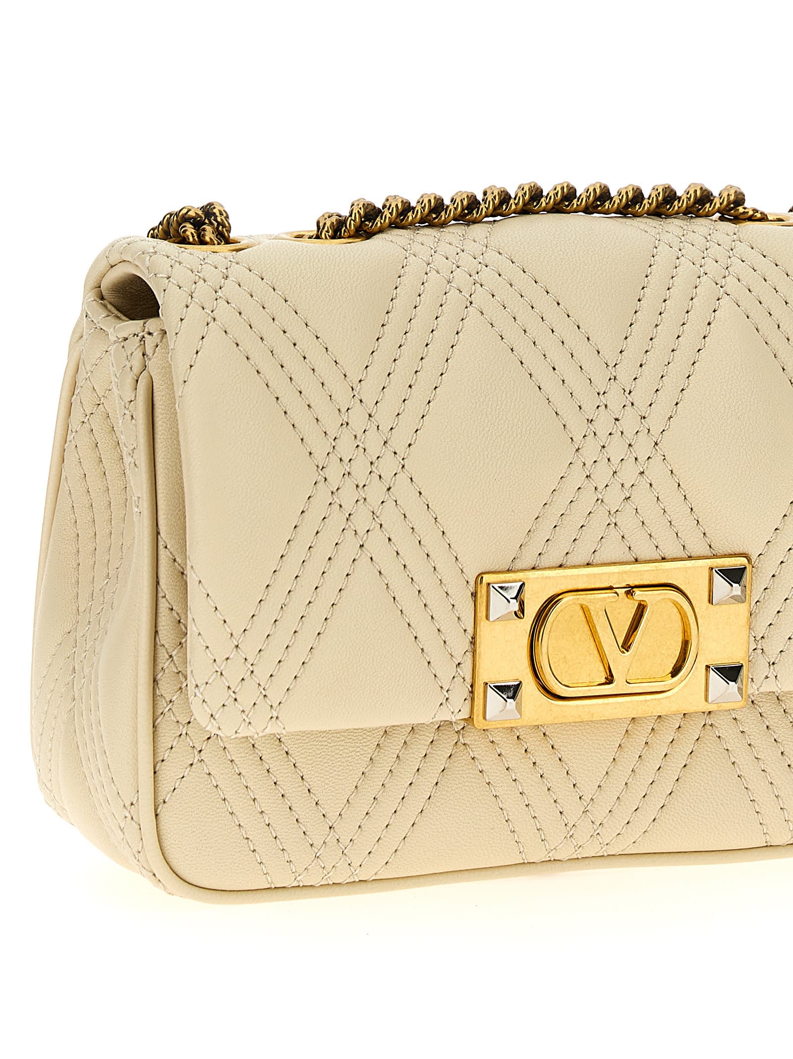 Valentino Garavani Quiltie 67 Small Leather Shoulder Bag In White