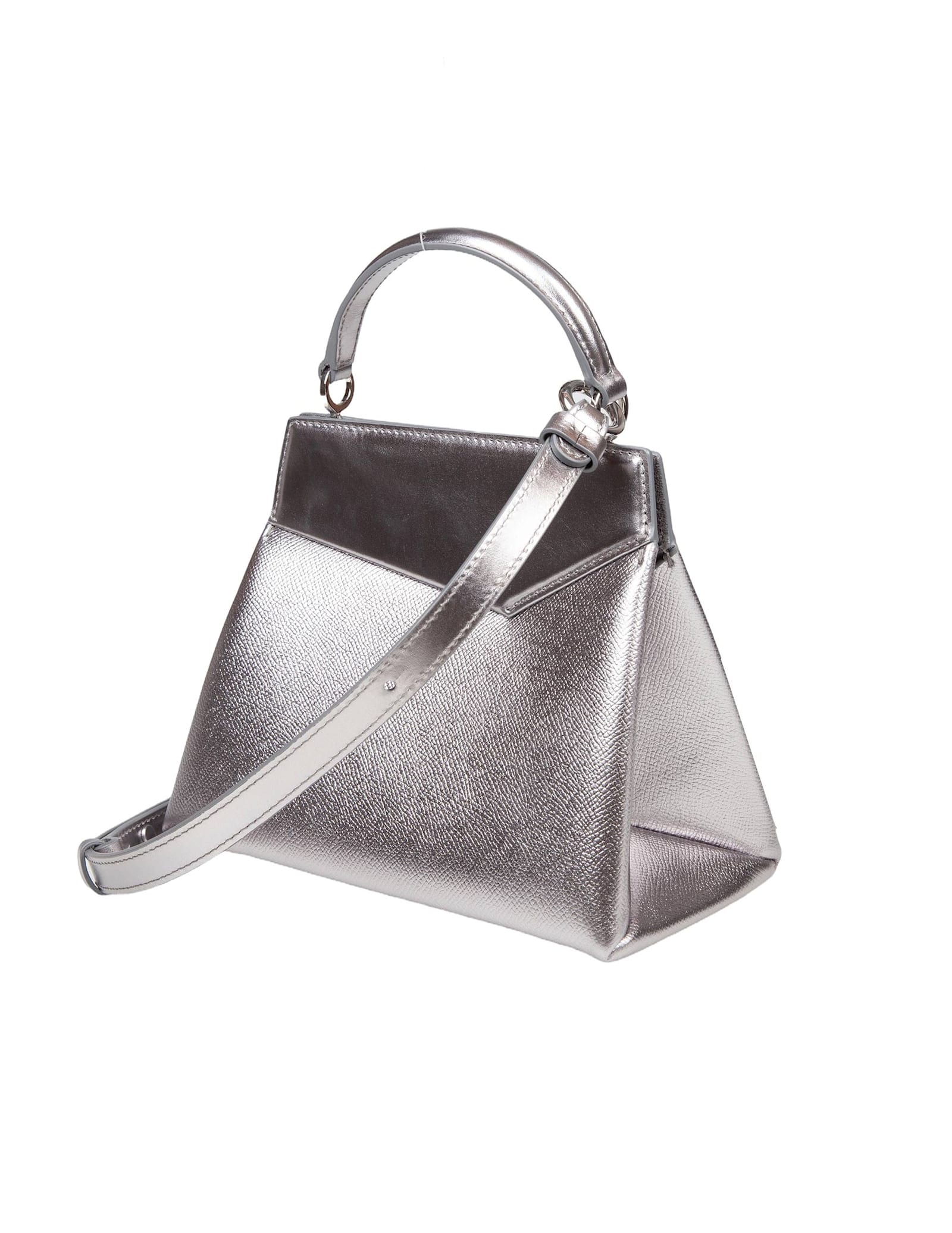 Shop Maison Margiela Snatched Handbag Small In Metallic Leather In Silver