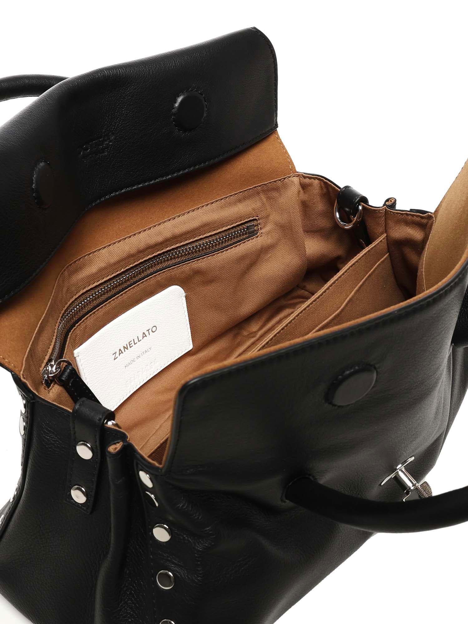 Zanellato Small Leather Tote Bag Studs In Black
