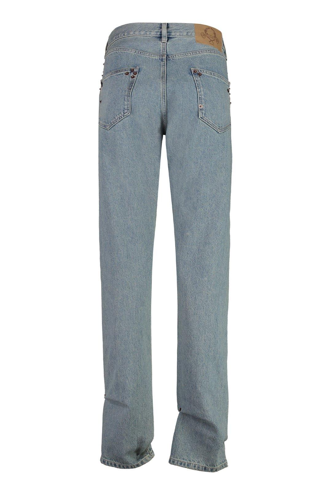 Shop Moschino 5 Pocket Straight Leg Jeans In Clear Blue