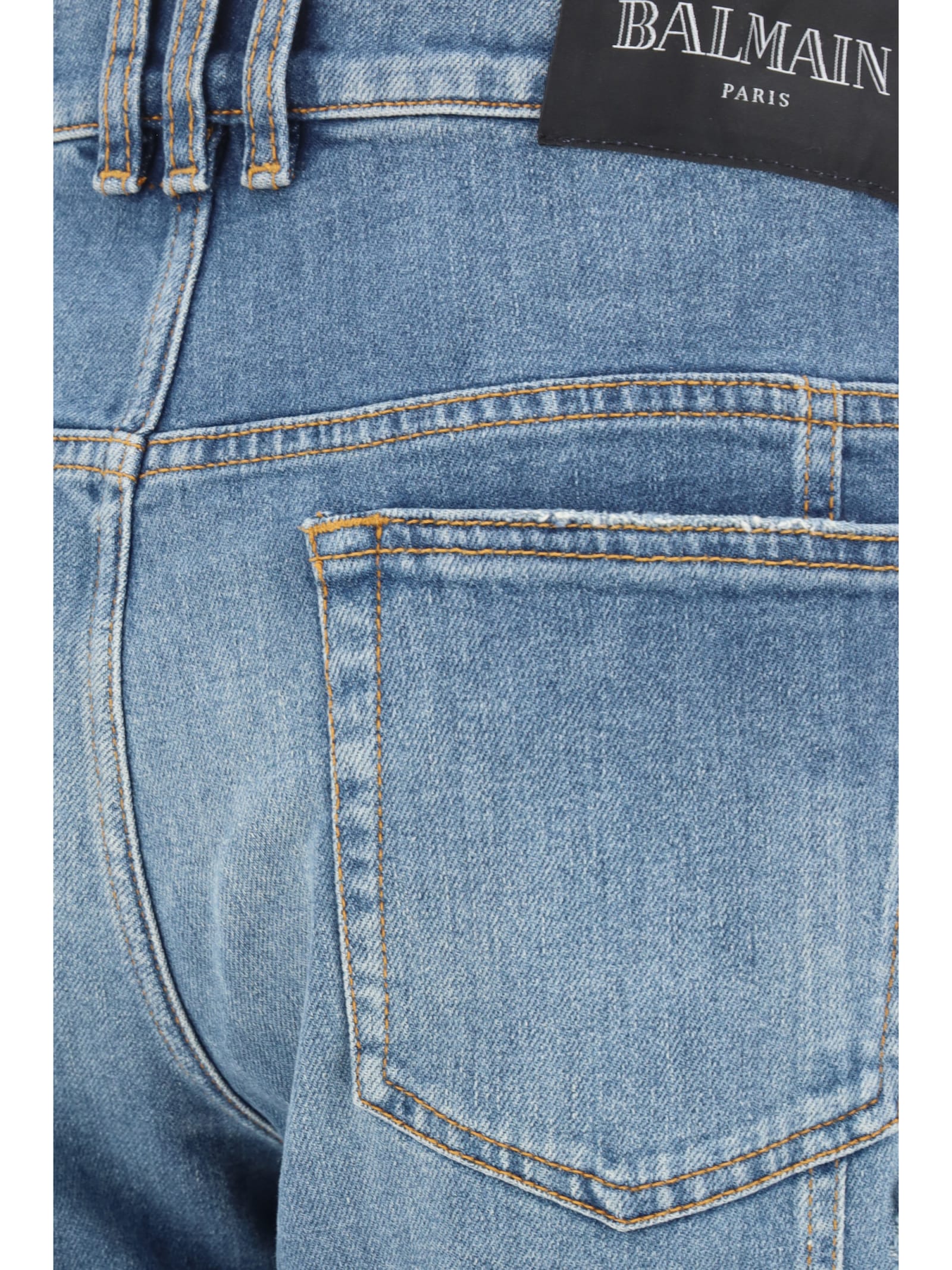 Shop Balmain Biker Jeans In 6kd Bleu Jean Brut