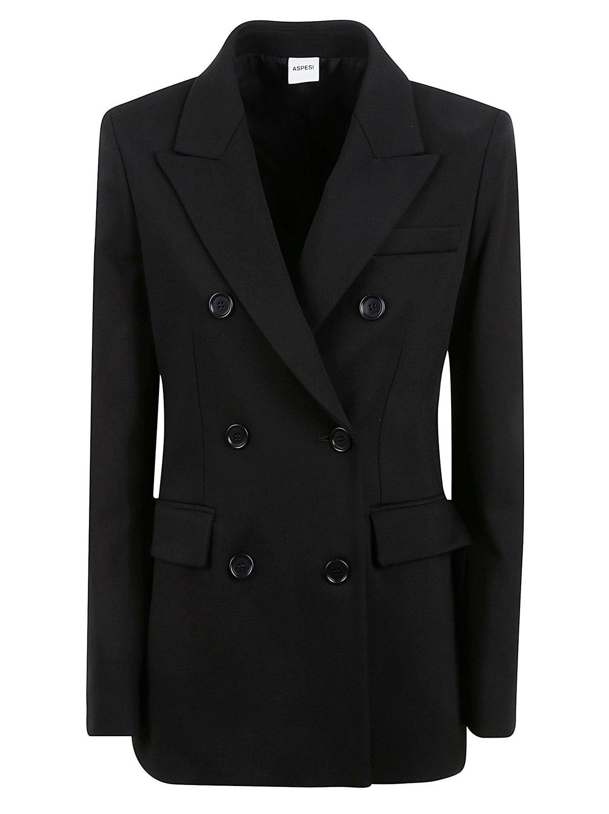 Aspesi Flap-pocketed Double-breasted Blazer In Black