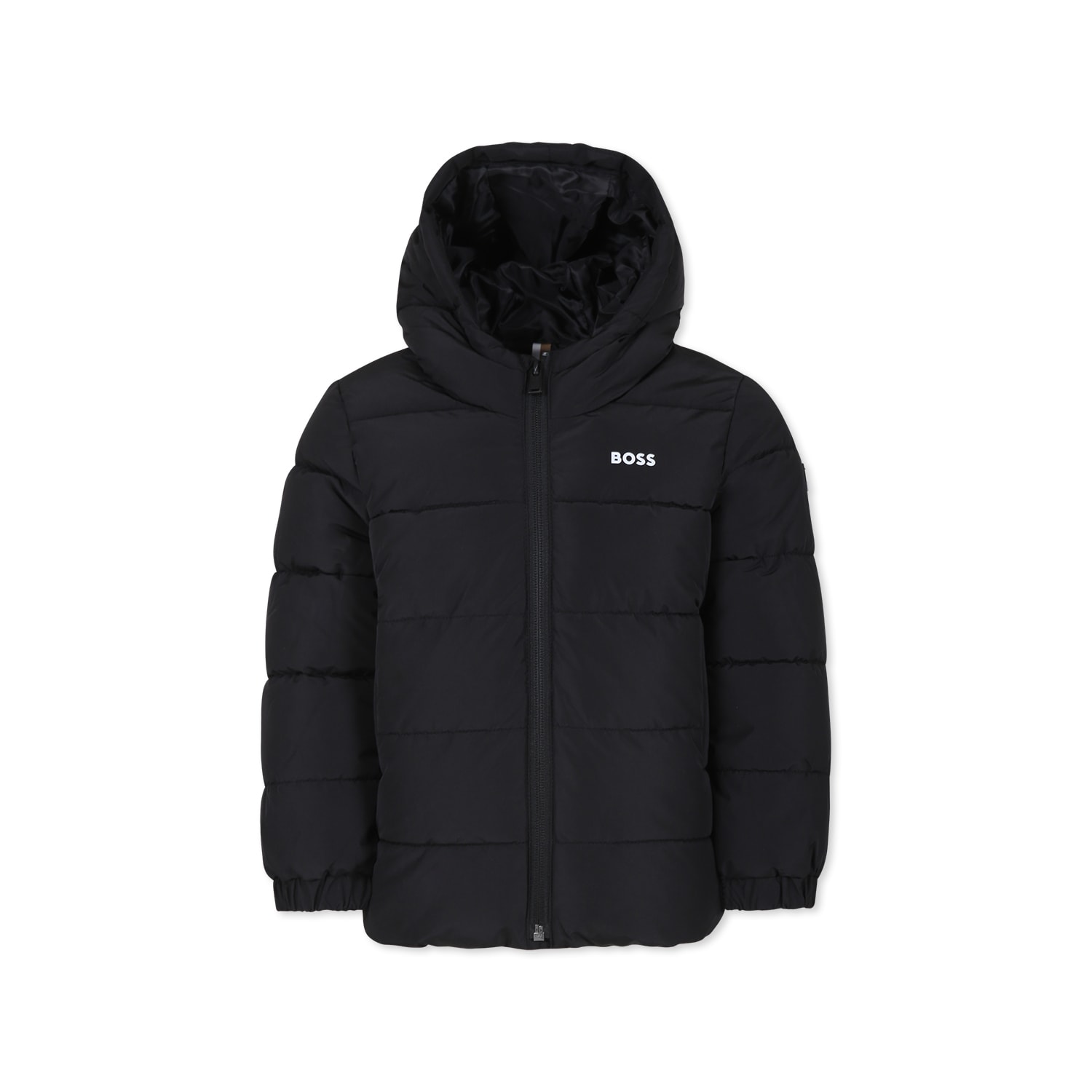 Shop Hugo Boss Black Down Jacket For Boy With Logo In Nero