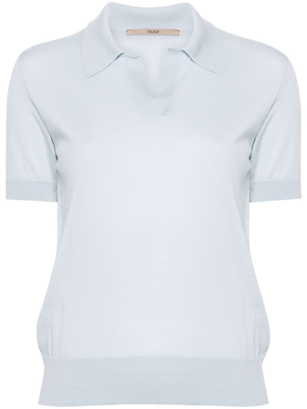 Shop Nuur Short Sleeve Polo In Light Blue