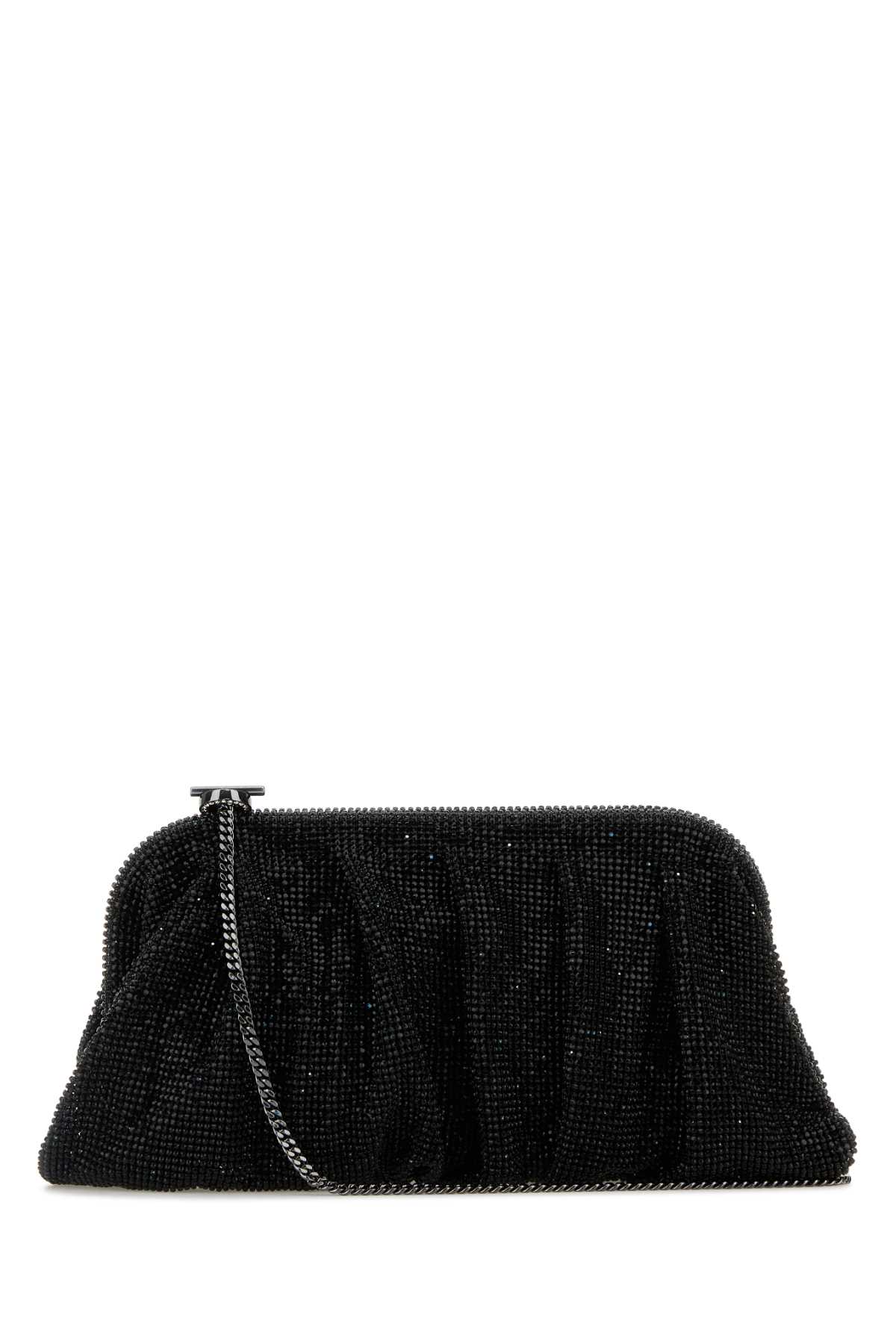 Benedetta Bruzziches Black Rhinestones Knit Venus La Grande Clutch In Black