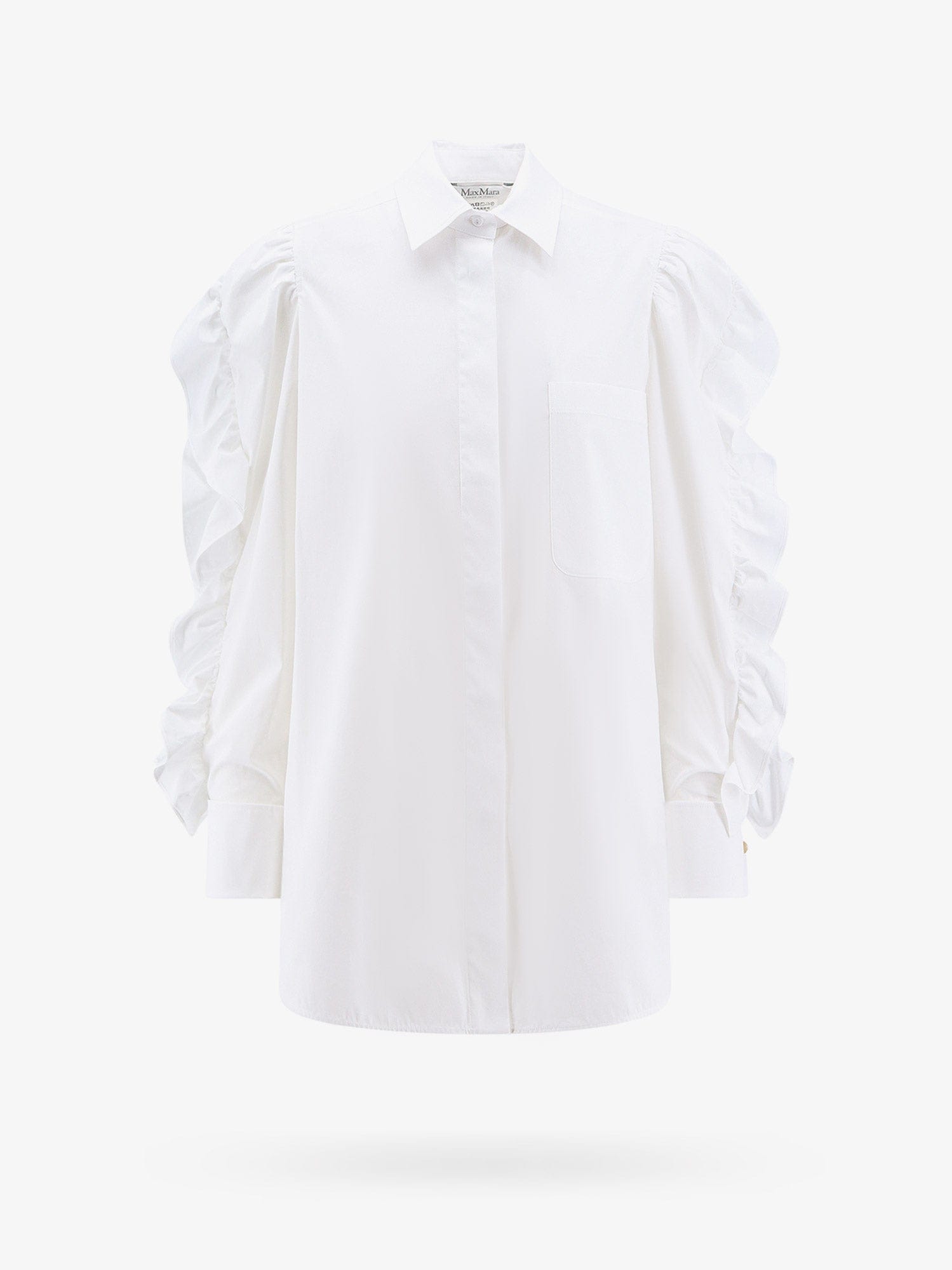 Shop Max Mara Cotton Shirt With Rouches Detail In White
