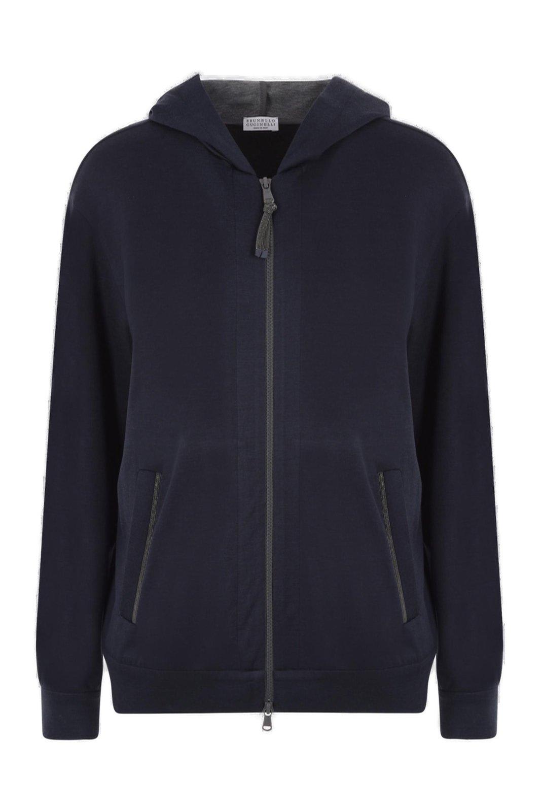 Brunello Cucinelli Women Cotton And Silk Hoodie In Blue