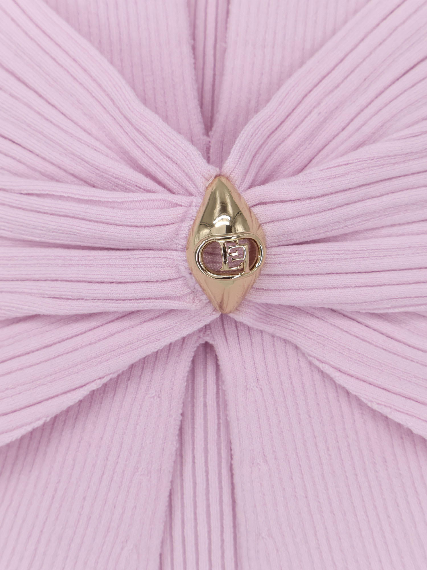 Elisabetta Franchi Ribbed Knitted Top With Metal Detail In Pink