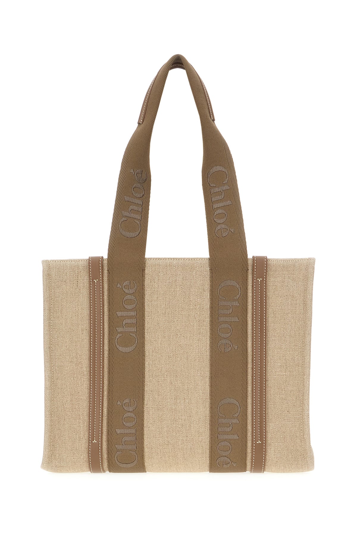 CHLOÉ CAPPUCCINO LINEN LARGE WOODY SHOPPING BAG