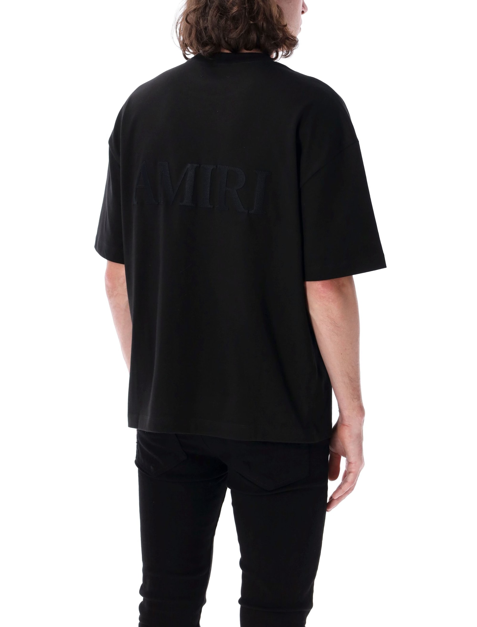 Shop Amiri Tonal Logo Over T-shirt In Black