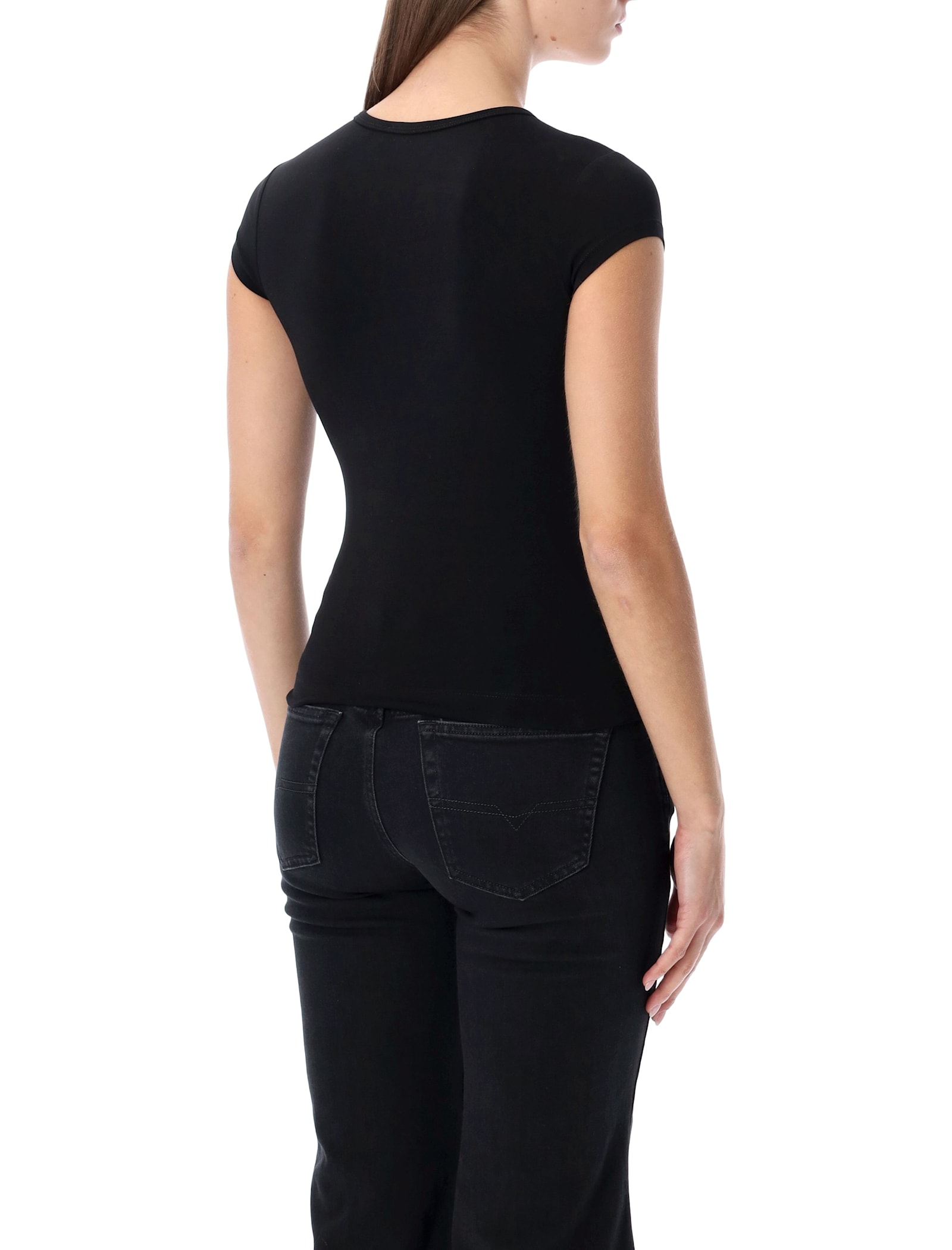 Diesel T-angie-od T-shirt With Cut-out Embroidered Logo In Black