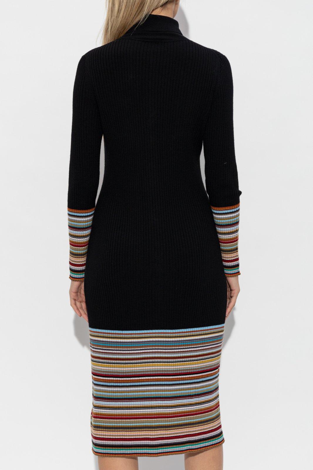 Paul Smith Ribbed Knit Dress With Button-down Front In Black
